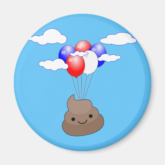 Poo emoji vliegt met ballonnen in blauwe lucht magneet (Voorkant)