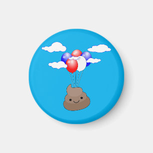 Poo emoji vliegt met ballonnen in blauwe lucht magneet