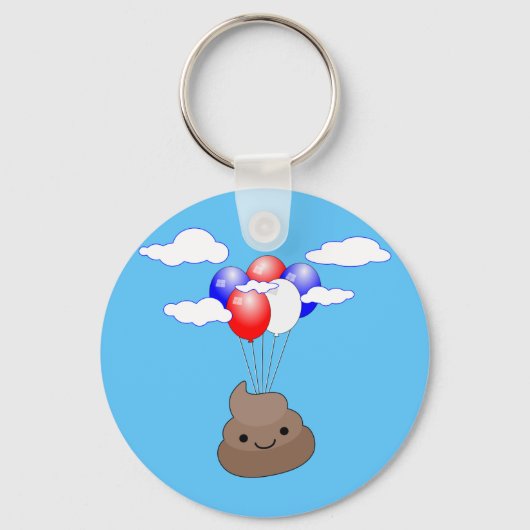 Poo emoji vliegt met ballonnen in blauwe lucht sleutelhanger (Voorkant)