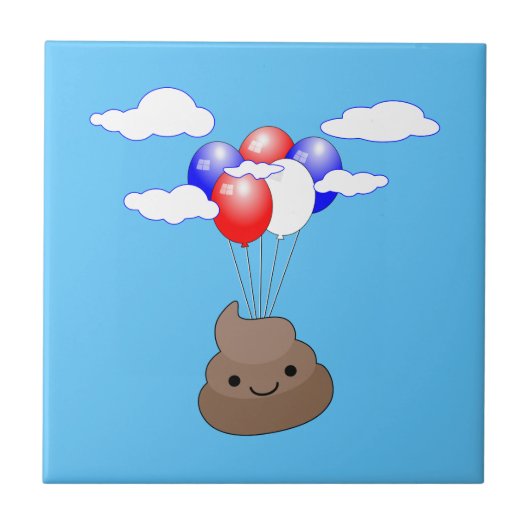 Poo emoji vliegt met ballonnen in blauwe lucht tegeltje (Voorkant)