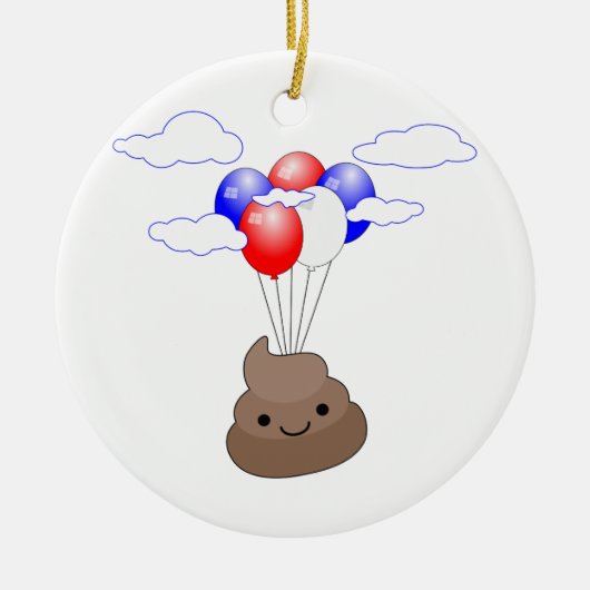 Poo Emoji vliegt met ballonnen Keramisch Ornament (Voorkant)