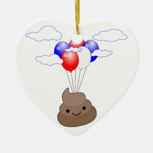 Poo Emoji vliegt met ballonnen Keramisch Ornament