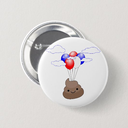 Poo Emoji vliegt met ballonnen Ronde Button 5,7 Cm (Voorkant /achterkant)