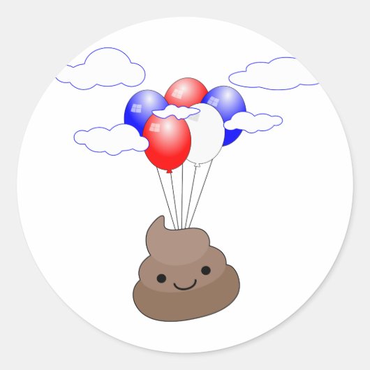 Poo Emoji vliegt met ballonnen Ronde Sticker (Voorkant)