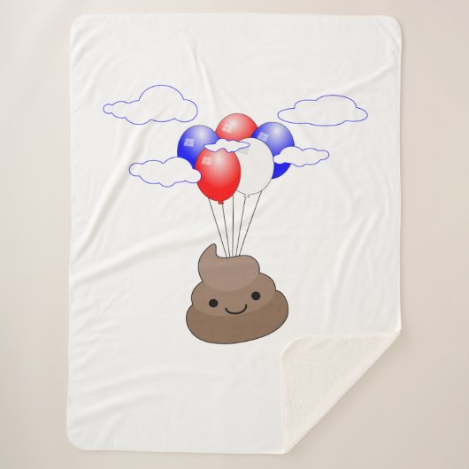 Poo Emoji vliegt met ballonnen Sherpa Deken (Voorkant)