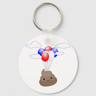 Poo Emoji vliegt met ballonnen Sleutelhanger