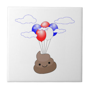 Poo Emoji vliegt met ballonnen Tegeltje