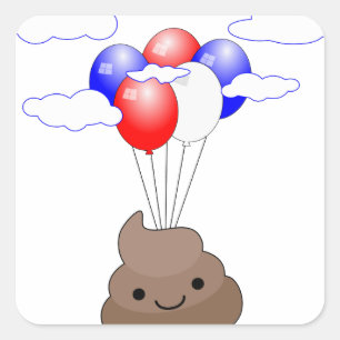 Poo Emoji vliegt met ballonnen Vierkante Sticker