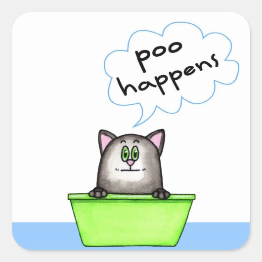 Poo Happens Cat Sticker (Voorkant)