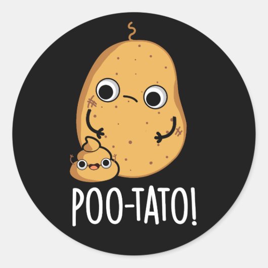 Poo-tato Funny Veggie Poop Pun Dark BG Ronde Sticker (Voorkant)