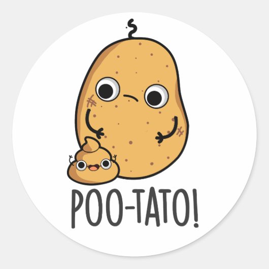 Poo-tato Funny Veggie Poop Pun Ronde Sticker (Voorkant)