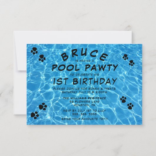 Poochie Pool Paw-ty Foto Verjaardag Kaart (Achterkant)