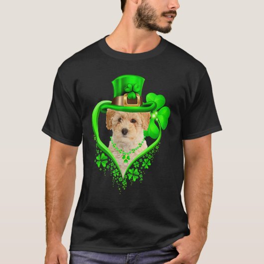 Poochon Dog St Patricks Day Lover Irish Shamrock T-shirt (Voorkant)