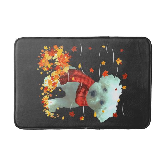 Poochon Herfst Sjaal - Honden Herfstbladeren Badmat (Voorkant)