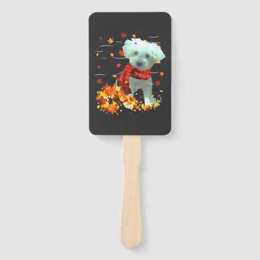 Poochon Herfst Sjaal - Honden Herfstbladeren Handwaaier (Voorkant)