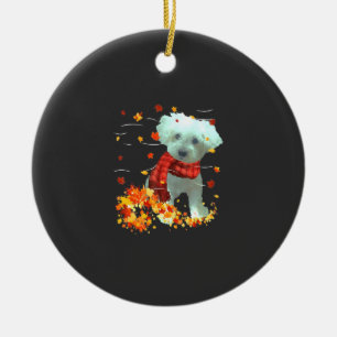 Poochon Herfst Sjaal - Honden Herfstbladeren Keramisch Ornament