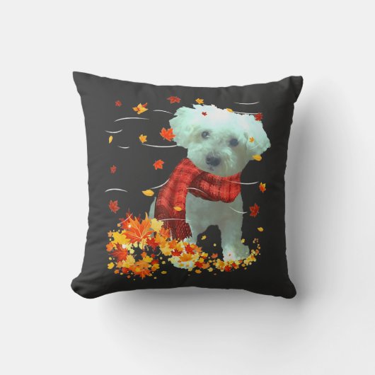 Poochon Herfst Sjaal - Honden Herfstbladeren Kussen (Voorkant)