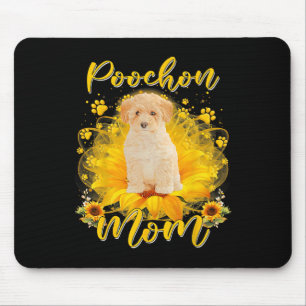 Poochon Hond Mam Met Zonnebloem Hond Paws Moeders Muismat