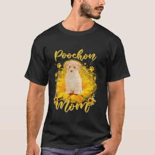 Poochon Hond Mam Met Zonnebloem Hond Paws Moeders T-shirt
