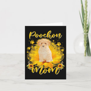 Poochon-hond Moeder Met Zonnebloem Hondenpoten Moe Kaart