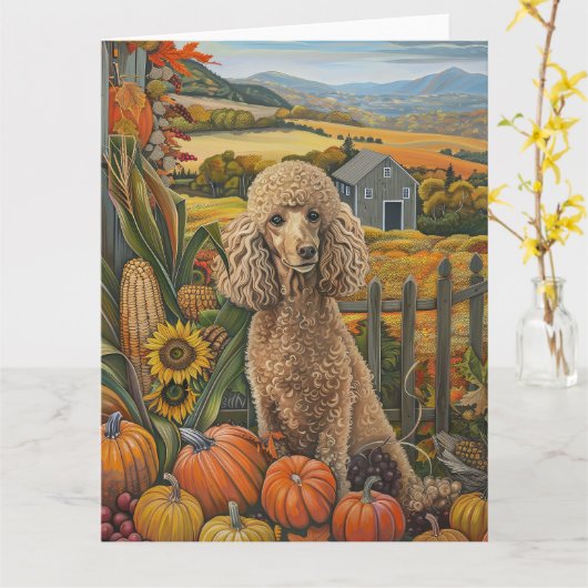 Poodelhond Herfst Oogst Thanksgiving Kaart (Gele Bloem)