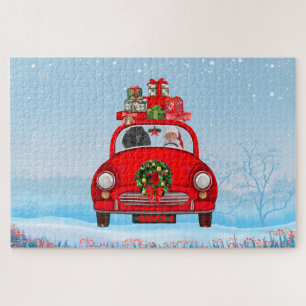 Poodelhond in auto met kerstman legpuzzel