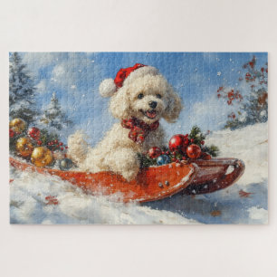 Poodelhond in slee laat het sneeuwen Kerstmis Legpuzzel