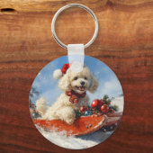 Poodelhond in slee laat het sneeuwen Kerstmis Sleutelhanger (Voorkant)