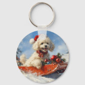 Poodelhond in slee laat het sneeuwen Kerstmis Sleutelhanger (Achterkant)