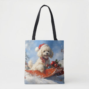 Poodelhond in slee laat het sneeuwen Kerstmis Tote Bag