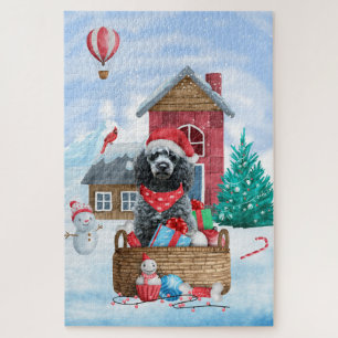 Poodelhond in sneeuw Kersthondenhuis Legpuzzel