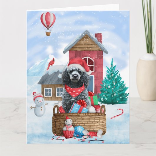 Poodelhond in sneeuw Kerstmis Hondenhok Kaart (Voorkant)
