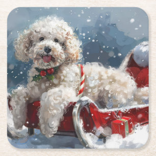 Poodelhond Kerst Festiviteit Kartonnen Onderzetters