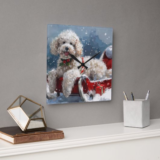 Poodelhond Kerst Festiviteit Vierkante Klok (Kantoor)