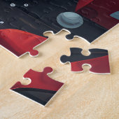 Poodelhond met kerstcadeaus bij de open haard legpuzzel (Zijkant)
