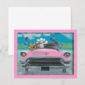 Poodjes in roze Cadillac Retro Print Invitation Kaart (Voorkant / Achterkant)