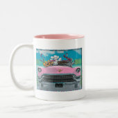 Poodjes in roze Cadillac Retro Print mok cup (Links)