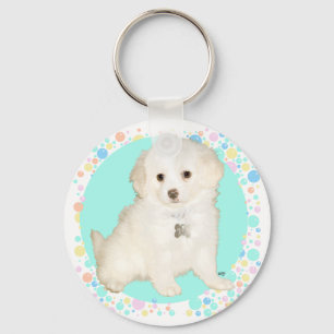 Poodle / Bichon Mix Puppy viert het leven Sleutelhanger