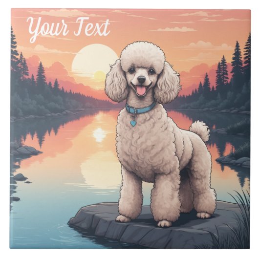 Poodle bij het meer tegeltje (Voorkant)