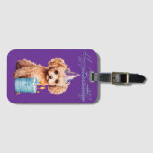 Poodle Birthday Hat Cake Purple Luggage Tag Bagagelabel (Voorkant (horizontaal))