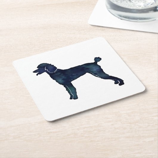 Poodle Black Waterverf Silhouette Kartonnen Onderzetters (Schuin)