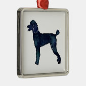 Poodle Black Waterverf Silhouette Metalen Ornament (Rechts)