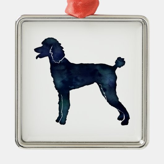 Poodle Black Waterverf Silhouette Metalen Ornament (Voorkant)
