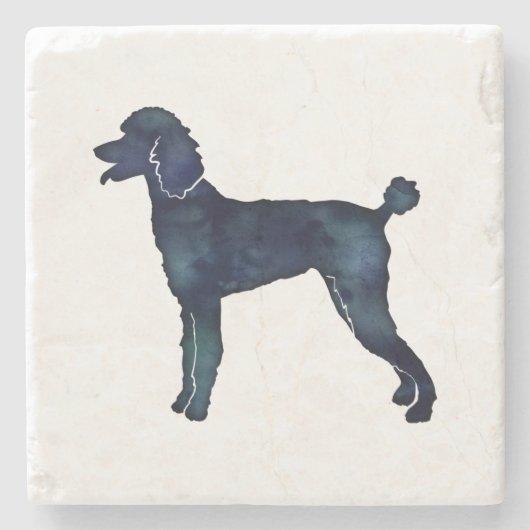 Poodle Black Waterverf Silhouette Stenen Onderzetter (Voorkant)