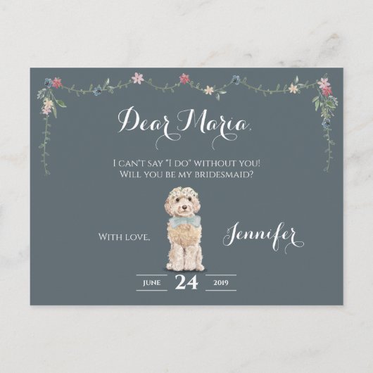 Poodle Boo Dog Bridal Party be My Bridesmaid Uitnodiging Briefkaart (Achterkant)