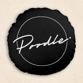 Poodle Chic Fancy Script Elegante Zwarte Ronde Wor Rond Kussen