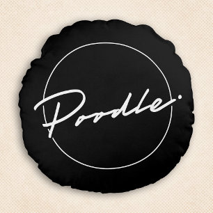Poodle Chic Fancy Script Elegante Zwarte Ronde Wor Rond Kussen