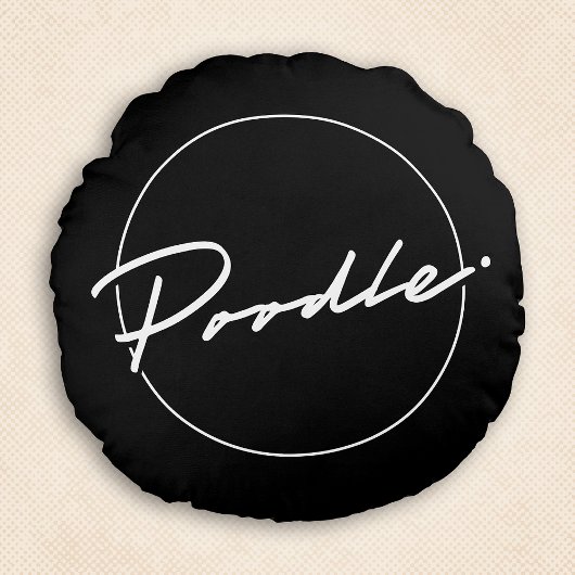 Poodle Chic Fancy Script Elegante Zwarte Ronde Wor Rond Kussen