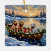 Poodle Christmas Boat Holiday Keramisch Ornament (Voorkant)