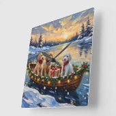 Poodle Christmas Boat Holiday Vierkante Klok (Hoek)